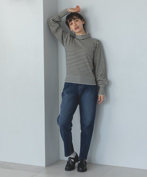 pairmanon(ペアマノン)の「【ママサイズ】細ボーダー 配色 パフスリーブ ニット プルオーバー(ニット/セーター・レディース・モカ/ブラック/アイボリー・FREE)」の6枚目の写真