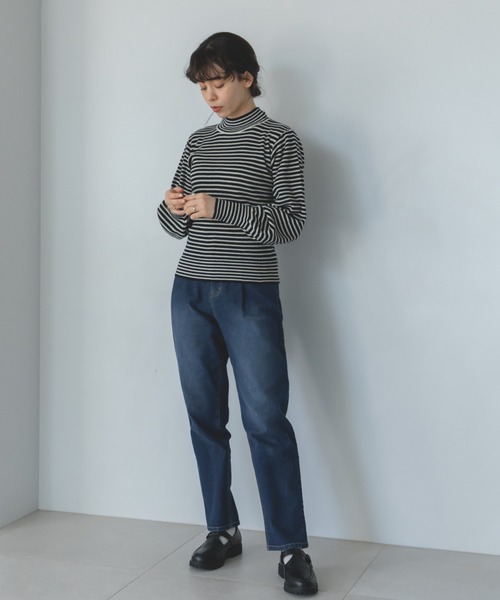 pairmanon(ペアマノン)の「【ママサイズ】細ボーダー 配色 パフスリーブ ニット プルオーバー(ニット/セーター・レディース・モカ/ブラック/アイボリー・FREE)」の9枚目の写真