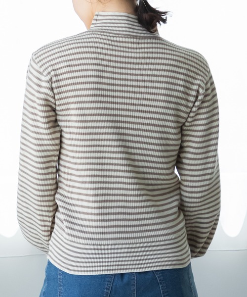 pairmanon(ペアマノン)の「【ママサイズ】細ボーダー 配色 パフスリーブ ニット プルオーバー(ニット/セーター・レディース・モカ/ブラック/アイボリー・FREE)」の7枚目の写真