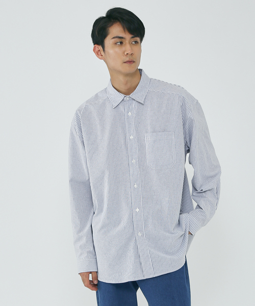 MYSELF ABAHOUSE(マイセルフアバハウス)の「ルーズ オーバー シルエット オックス レギュラーカラー シャツ(シャツ/ブラウス・メンズ・ホワイト/ピンク/ストライプ/ブルー・S/M/L/XL)」の4枚目の写真