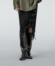 Asymmetric Ripped Denim Skirt