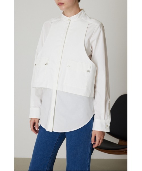 RIM.ARK ネック デザイン ボックス トップス ブラウス 半袖　ホワイト RIM.ARK（リムアーク）の「Neck design box tops（シャツ