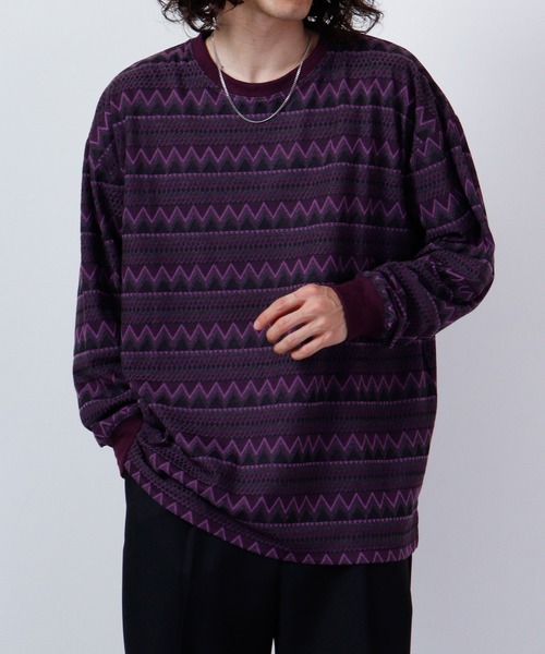 セール】ボーダージャガードルーズシルエットロングTシャツ 長袖（T