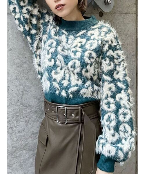 MURUA（ムルーア）の「ジオメシャギーニット（ニット/セーター・レディース・グリーン/アイボリー/ブラック・FREE）」の3枚目の写真