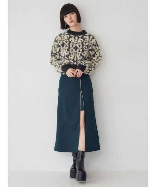 MURUA（ムルーア）の「ジオメシャギーニット（ニット/セーター・レディース・グリーン/アイボリー/ブラック・FREE）」の6枚目の写真