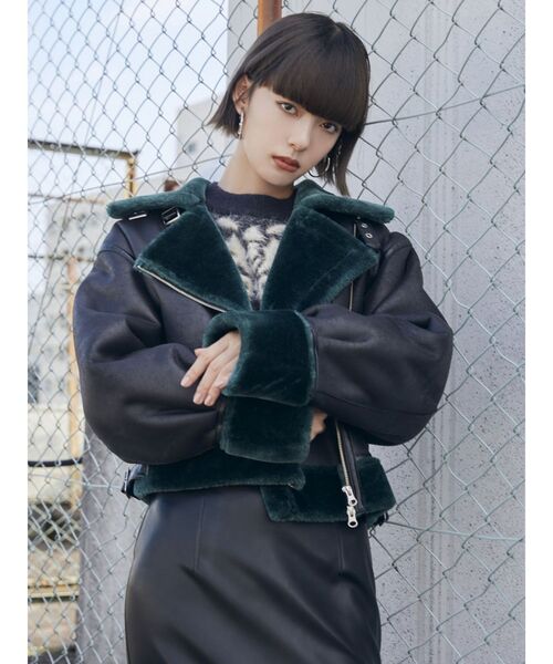 MURUA（ムルーア）の「ジオメシャギーニット（ニット/セーター・レディース・グリーン/アイボリー/ブラック・FREE）」の7枚目の写真