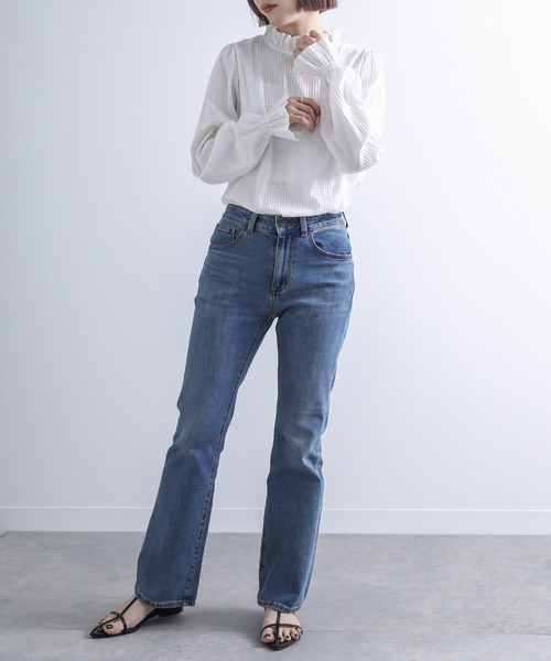 n'OrLABEL（ノアールレーベル）の「『ドビーストライプフリルブラウス』（シャツ/ブラウス・レディース・ブラック/オフホワイト・1/2）」の11枚目の写真