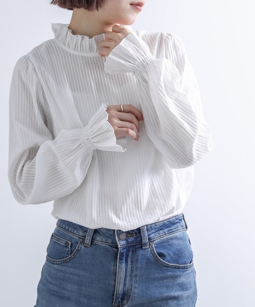 n'OrLABEL（ノアールレーベル）の「『ドビーストライプフリルブラウス』（シャツ/ブラウス・レディース・ブラック/オフホワイト・1/2）」の12枚目の写真