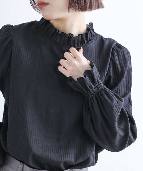 n'OrLABEL（ノアールレーベル）の「『ドビーストライプフリルブラウス』（シャツ/ブラウス・レディース・ブラック/オフホワイト・1/2）」の16枚目の写真
