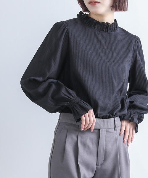 n'OrLABEL（ノアールレーベル）の「『ドビーストライプフリルブラウス』（シャツ/ブラウス・レディース・ブラック/オフホワイト・1/2）」の19枚目の写真