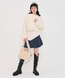 TINA JOJUN ファーコート オフホワイト TINA：JOJUN（ティーナジョジュン）の「ノーカラー フェイク