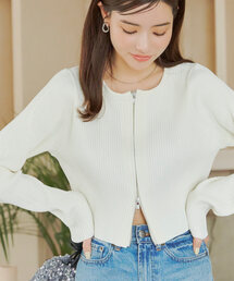 KOBE LETTUCE | Wジップショート丈リブニットトップス(ニット/セーター)