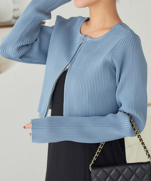 KOBE LETTUCE(コウベレタス)の「Wジップショート丈リブニットトップス(ニット/セーター・レディース・レッド/ホワイト系/ブルー/グレー/ブラック/オフホワイト/ミント/ピンク・M)」の14枚目の写真