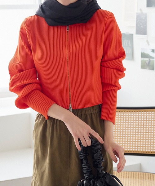 KOBE LETTUCE(コウベレタス)の「Wジップショート丈リブニットトップス(ニット/セーター・レディース・レッド/ホワイト系/ブルー/グレー/ブラック/オフホワイト/ミント/ピンク・M)」の15枚目の写真