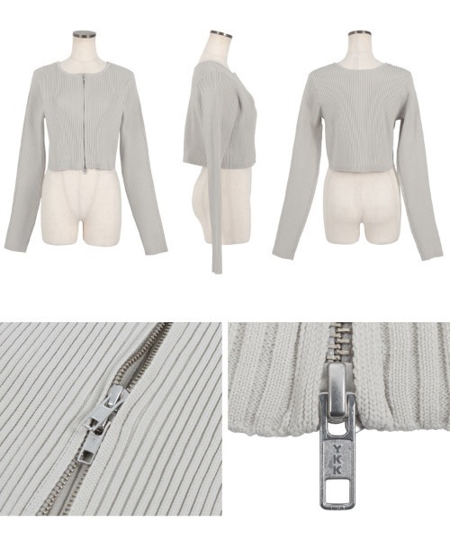 KOBE LETTUCE(コウベレタス)の「Wジップショート丈リブニットトップス(ニット/セーター・レディース・レッド/ホワイト系/ブルー/グレー/ブラック/オフホワイト/ミント/ピンク・M)」の16枚目の写真