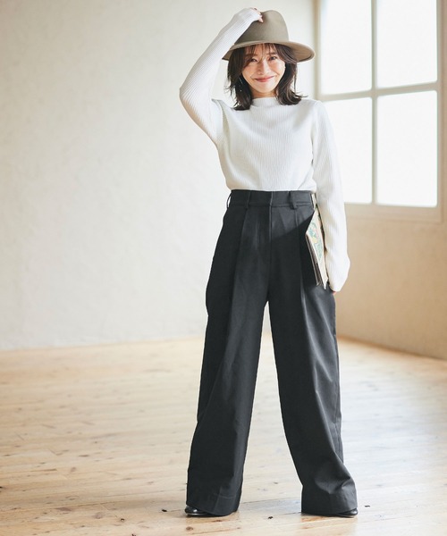 coca（coca）（コカ）の「スーパーワイドタックチノパンツ（チノパンツ・レディース・ブラック/ベージュ・M/L）」の10枚目の写真