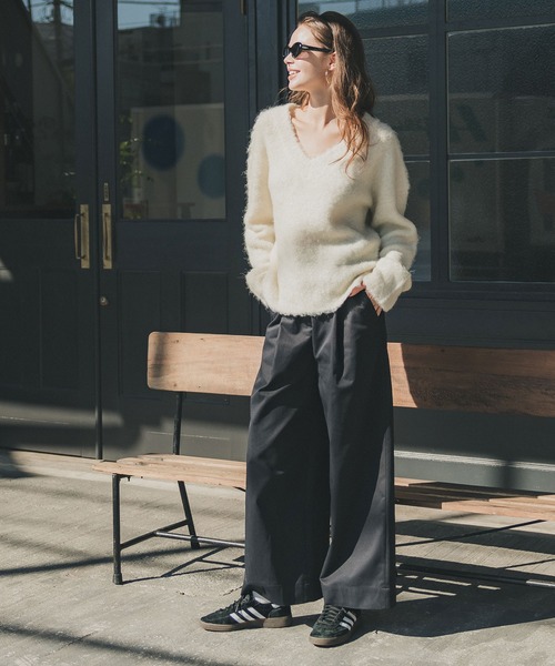 coca（coca）（コカ）の「スーパーワイドタックチノパンツ（チノパンツ・レディース・ブラック/ベージュ・M/L）」の9枚目の写真