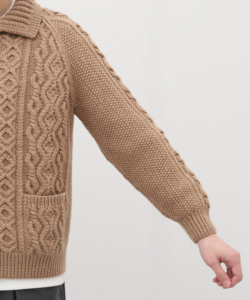 INVERALLAN（インバーアラン）の「INVERALLAN / インバーアラン CASHMERE HANDKNIT CARDIGAN（カーディガン/ボレロ・メンズ・ホワイト×ホワイト/モカ・44/42/40）」の9枚目の写真