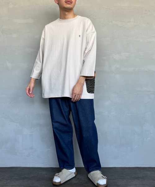 UNIVERSAL OVERALL（ユニバーサルオーバーオール）の「[UNIVERSAL OVERALL/ユニバーサルオーバーオール] 別注 7分袖カバーオールTシャツ（Tシャツ/カットソー・レディース・ネイビー/グレイッシュベージュ/オートミール/ブラック/ホワイト・S/M/L）」の9枚目の写真