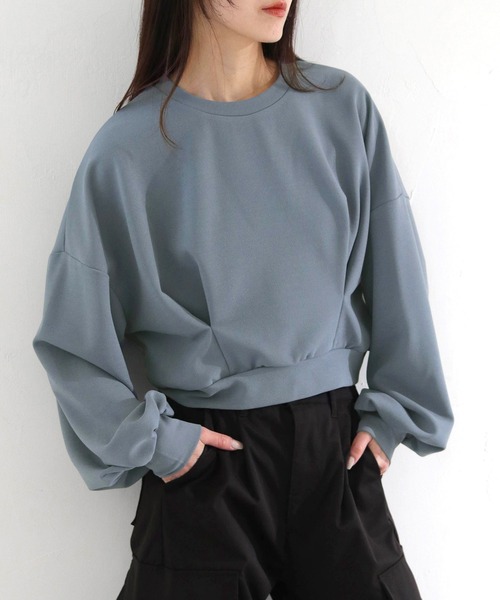 cheriella(シェリエラ)の「【cheriella】WEB限定カットジョーゼットウエストタックショートトップス(完売)(Tシャツ/カットソー・レディース・オフホワイト/ブラック/ライトグレー/ライトブルー・M)」の4枚目の写真