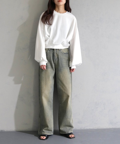 cheriella(シェリエラ)の「【cheriella】WEB限定カットジョーゼットウエストタックショートトップス(完売)(Tシャツ/カットソー・レディース・オフホワイト/ブラック/ライトグレー/ライトブルー・M)」の12枚目の写真