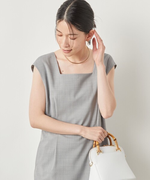 NOLLEY’S Sophi（ノーリーズソフィ）の「《セットアップ対応》ウォッシャブルトロスクエアネックワンピース（ワンピース・レディース・ライトグレー/ブラック・38/36）」の21枚目の写真