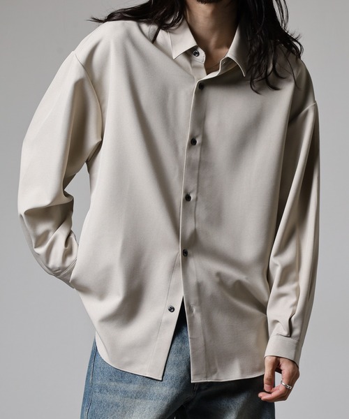 CIAO(チャオ)の「ciao とろみ ルーズシルエット 長袖 ボリュームスリーブ レギュラーカラーシャツ(シャツ/ブラウス・メンズ・グリーン/パープル/ブルー/ブラック/グレー/ホワイト/チャコール/マスタード/ベージュ・M/L)」の5枚目の写真