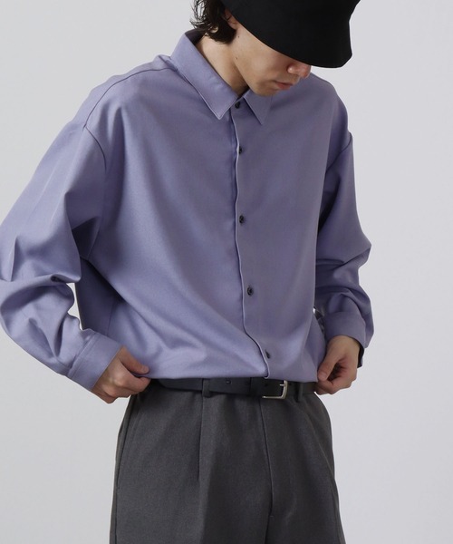 CIAO(チャオ)の「ciao とろみ ルーズシルエット 長袖 ボリュームスリーブ レギュラーカラーシャツ(シャツ/ブラウス・メンズ・グリーン/パープル/ブルー/ブラック/グレー/ホワイト/チャコール/マスタード/ベージュ・M/L)」の8枚目の写真