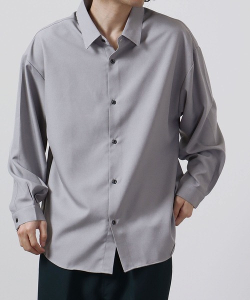 CIAO(チャオ)の「ciao とろみ ルーズシルエット 長袖 ボリュームスリーブ レギュラーカラーシャツ(シャツ/ブラウス・メンズ・グリーン/パープル/ブルー/ブラック/グレー/ホワイト/チャコール/マスタード/ベージュ・M/L)」の3枚目の写真