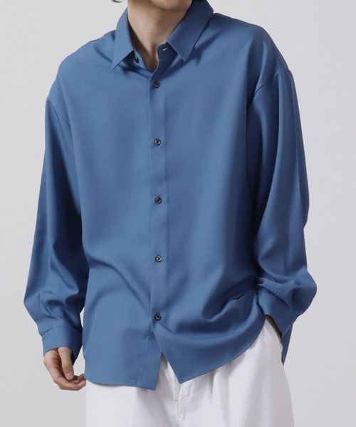 CIAO(チャオ)の「ciao とろみ ルーズシルエット 長袖 ボリュームスリーブ レギュラーカラーシャツ(シャツ/ブラウス・メンズ・グリーン/パープル/ブルー/ブラック/グレー/ホワイト/チャコール/マスタード/ベージュ・M/L)」の7枚目の写真