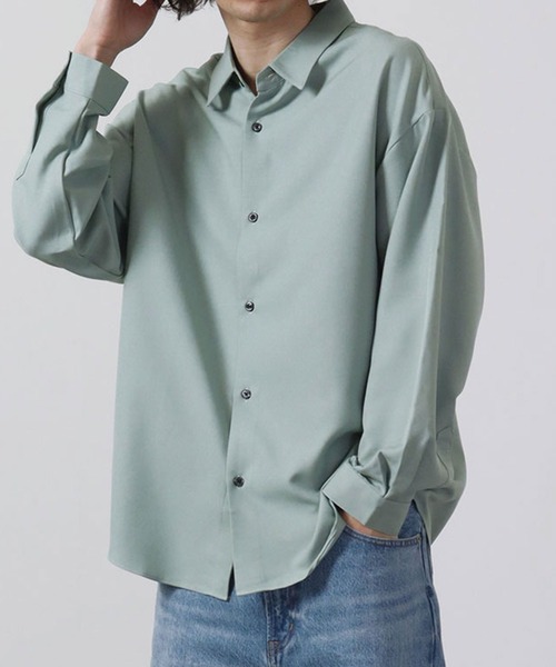 CIAO(チャオ)の「ciao とろみ ルーズシルエット 長袖 ボリュームスリーブ レギュラーカラーシャツ(シャツ/ブラウス・メンズ・グリーン/パープル/ブルー/ブラック/グレー/ホワイト/チャコール/マスタード/ベージュ・M/L)」の6枚目の写真