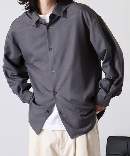 CIAO(チャオ)の「ciao とろみ ルーズシルエット 長袖 ボリュームスリーブ レギュラーカラーシャツ(シャツ/ブラウス・メンズ・グリーン/パープル/ブルー/ブラック/グレー/ホワイト/チャコール/マスタード/ベージュ・M/L)」の4枚目の写真