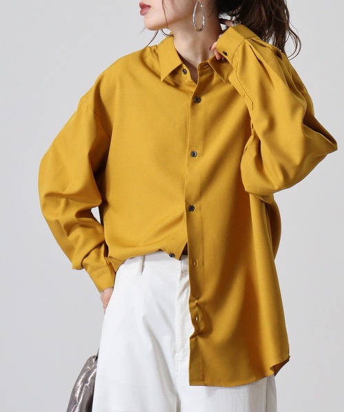 CIAO(チャオ)の「ciao とろみ ルーズシルエット 長袖 ボリュームスリーブ レギュラーカラーシャツ(シャツ/ブラウス・メンズ・グリーン/パープル/ブルー/ブラック/グレー/ホワイト/チャコール/マスタード/ベージュ・M/L)」の9枚目の写真