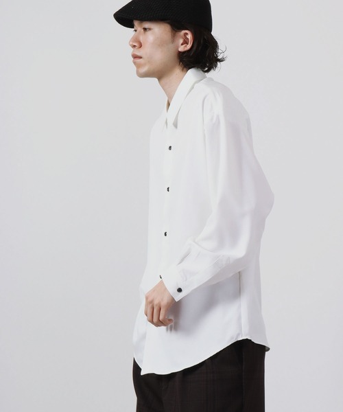 CIAO(チャオ)の「ciao とろみ ルーズシルエット 長袖 ボリュームスリーブ レギュラーカラーシャツ(シャツ/ブラウス・メンズ・グリーン/パープル/ブルー/ブラック/グレー/ホワイト/チャコール/マスタード/ベージュ・M/L)」の16枚目の写真