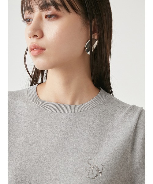 STONE  スナイデルニット グレー M SNIDEL（スナイデル）の「モチーフラインストーンハーフスリーブプル