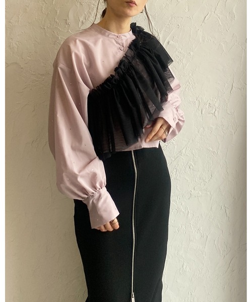 She's Closet（シーズクローゼット）の「ボリュームチュール付けフリル/つけ襟/ビスチェ【マルチウェイ】（付け襟・レディース・アイボリー/ブラック・FREE）」の14枚目の写真