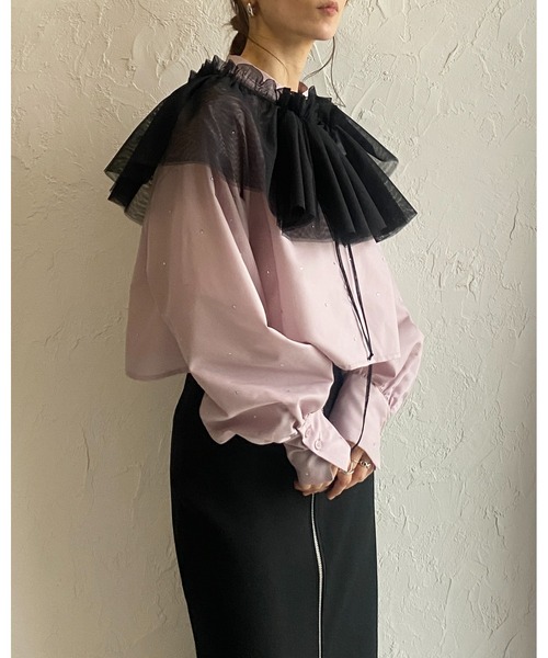 She's Closet（シーズクローゼット）の「ボリュームチュール付けフリル/つけ襟/ビスチェ【マルチウェイ】（付け襟・レディース・アイボリー/ブラック・FREE）」の18枚目の写真