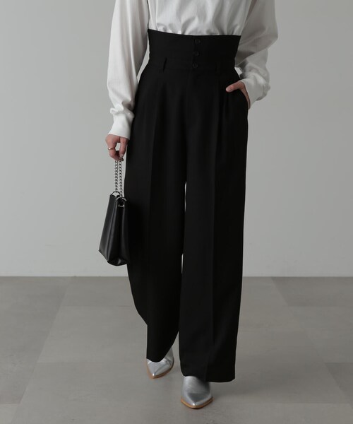 FREE'S MART（フリーズマート）の「◆２ＷＡＹベルト折り返しワイドパンツ（スラックス・レディース・グレー/ベージュ/ブラック・SMALL/MEDIUM）」の2枚目の写真