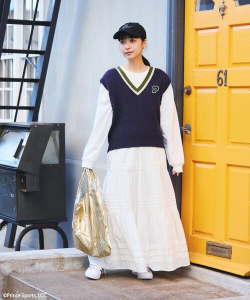 FREAK'S STORE（フリークスストア）の「prince/プリンス prince ミニケーブル Vネックベスト（ベスト・レディース・オフホワイト/グリーン/ネイビー・ﾌﾘ-）」の5枚目の写真