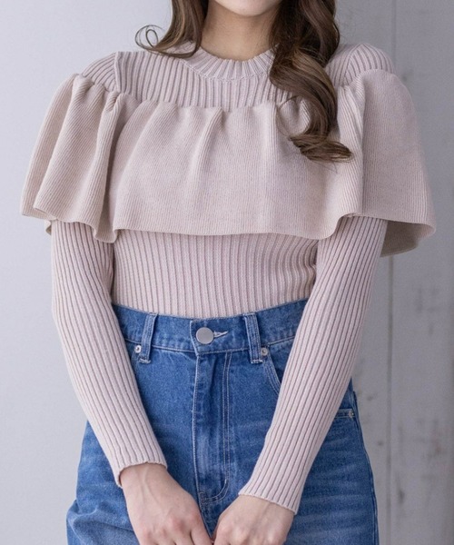clear（クリア）の「ギャザーケープニットトップス［大人 フェミニン