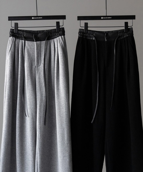 me+em select(ミームセレクト)の「※※【 裏起毛 】レザードッキングスリータックワイドスウェットパンツ / leather docking 3 tuck wide sweat pants(スウェットパンツ・レディース・グレー/ブラック・SMALL/MEDIUM/LARGE)」の20枚目の写真