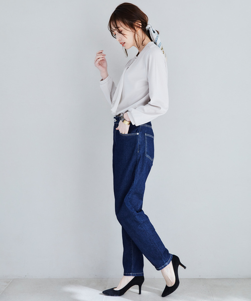 CROSS FUNCTION（クロスファンクション）の「《ストレッチ・サスティナブル》エコベロデニムテーパードパンツ【CF/クロスファンクション】（デニムパンツ・レディース・ブルー/ネイビー・S/M/L/LL）」の9枚目の写真