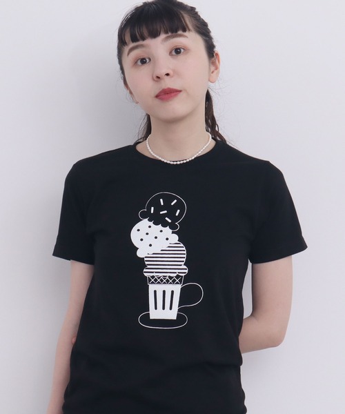 peu pres（プープレ）の「トリプルアイスクリームTシャツ（Tシャツ/カットソー・レディース・ブラック/ホワイト・FREE）」の2枚目の写真