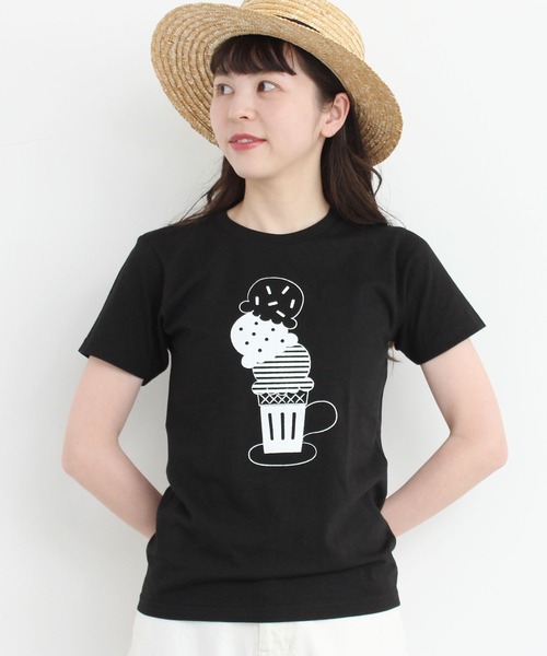 peu pres（プープレ）の「トリプルアイスクリームTシャツ（Tシャツ/カットソー・レディース・ブラック/ホワイト・FREE）」の7枚目の写真