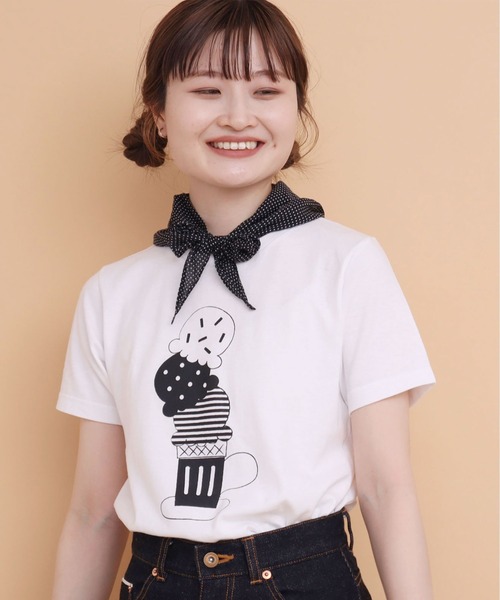peu pres（プープレ）の「トリプルアイスクリームTシャツ（Tシャツ/カットソー・レディース・ブラック/ホワイト・FREE）」の3枚目の写真