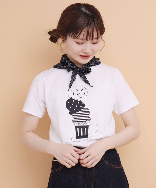 peu pres（プープレ）の「トリプルアイスクリームTシャツ（Tシャツ/カットソー・レディース・ブラック/ホワイト・FREE）」の5枚目の写真