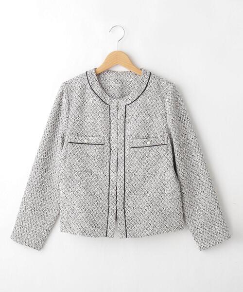 &Bridge(アンドブリッジ)の「artemarvel パイピングノーカラージャケット(ノーカラージャケット・レディース・ホワイト・02)」の1枚目の写真