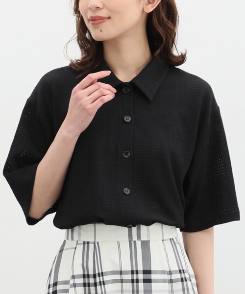 Honeys（ハニーズ）の「半袖衿付カーディガン（カーディガン/ボレロ・レディース・アイボリー/イエロー/ベージュ/ブラック/ブルー系その他・LL/S/M/L）」の3枚目の写真