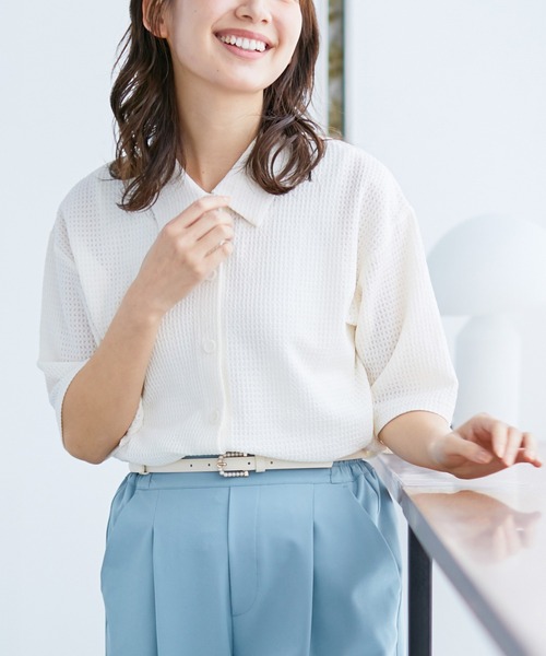 Honeys（ハニーズ）の「半袖衿付カーディガン（カーディガン/ボレロ・レディース・アイボリー/イエロー/ベージュ/ブラック/ブルー系その他・LL/S/M/L）」の7枚目の写真