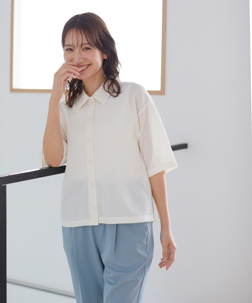 Honeys（ハニーズ）の「半袖衿付カーディガン（カーディガン/ボレロ・レディース・アイボリー/イエロー/ベージュ/ブラック/ブルー系その他・LL/S/M/L）」の9枚目の写真